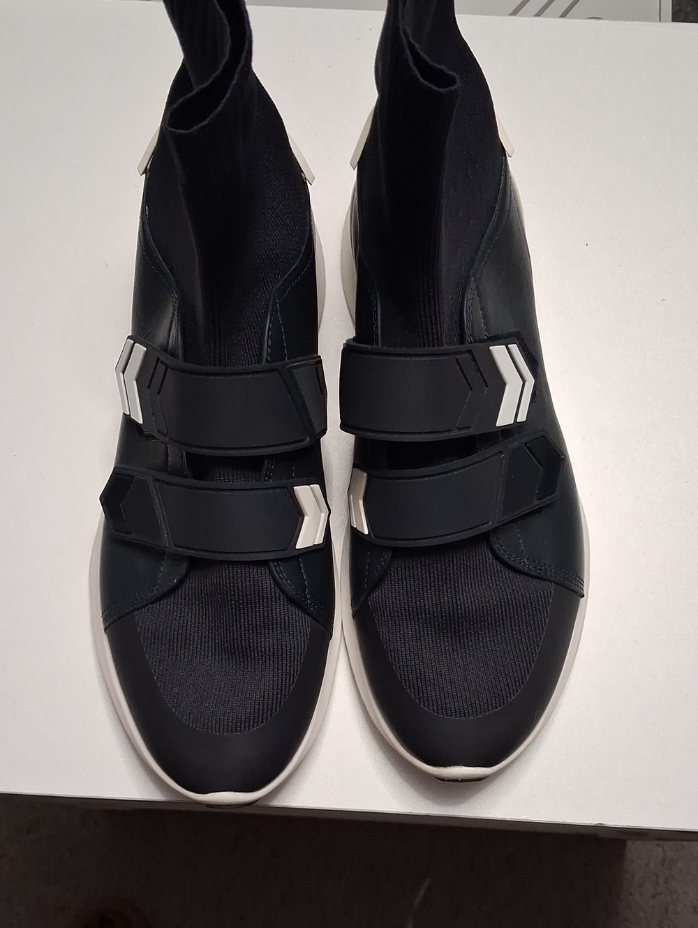 Tory Sport Black Slip-On Sneakers with White Chevron Accents